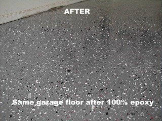 AFTER - Same garage floor after 100% epoxy